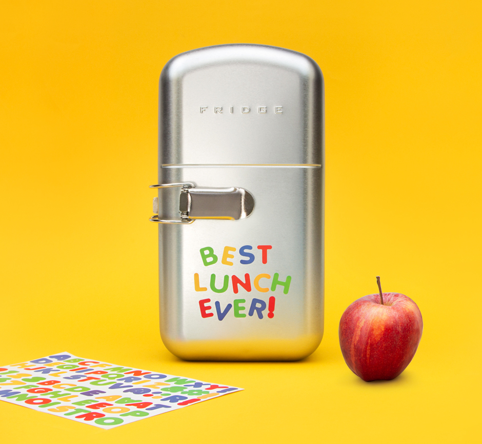 Fridge Lunch Box Personalise with alphabet stickers.