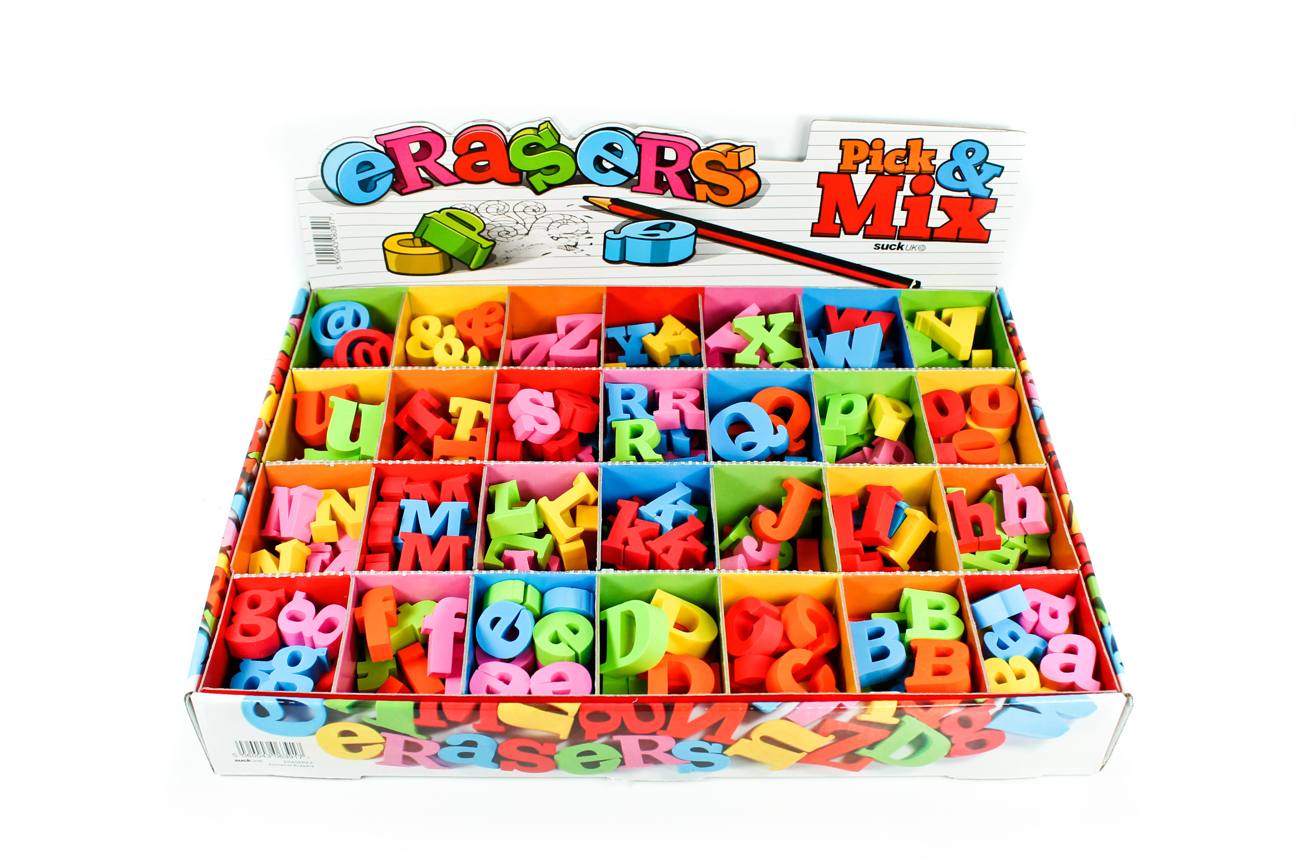 Alphabet Erasers Content Gallery Brightly coloured letter shaped erasers.