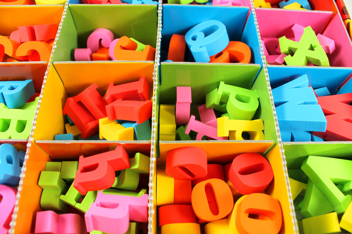 Alphabet Erasers Brightly coloured letter shaped erasers.