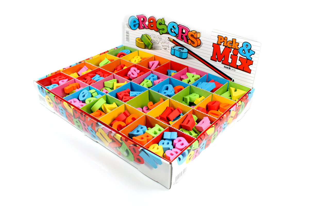 Alphabet Erasers Brightly coloured letter shaped erasers.