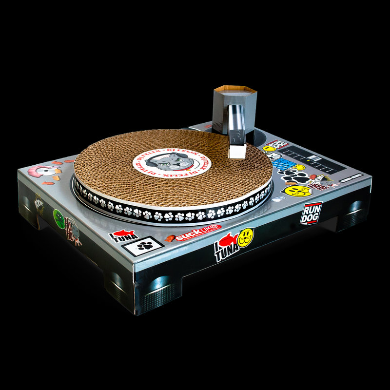 Cat Scratch Turntable Cardboard DJ turntable scratching cat toy.
