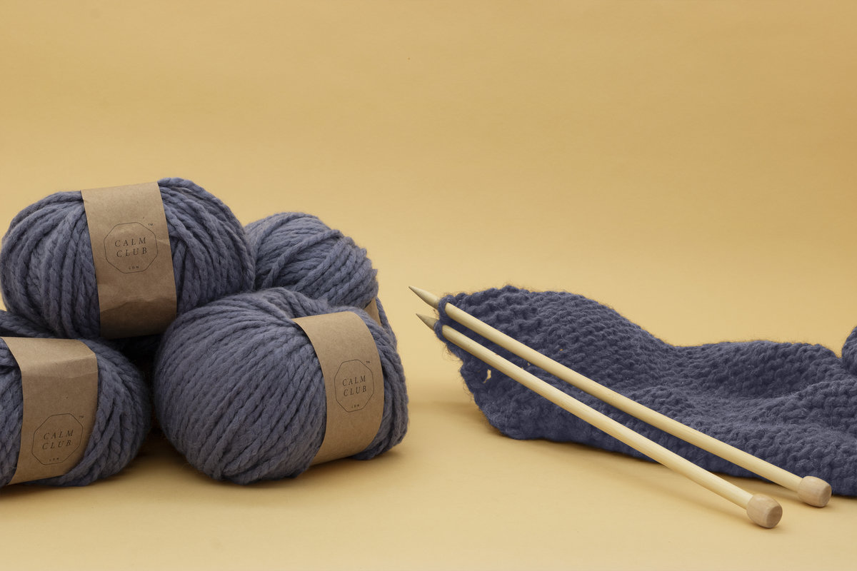 Comfort Blanket Calm Club Blanket knitting kit.