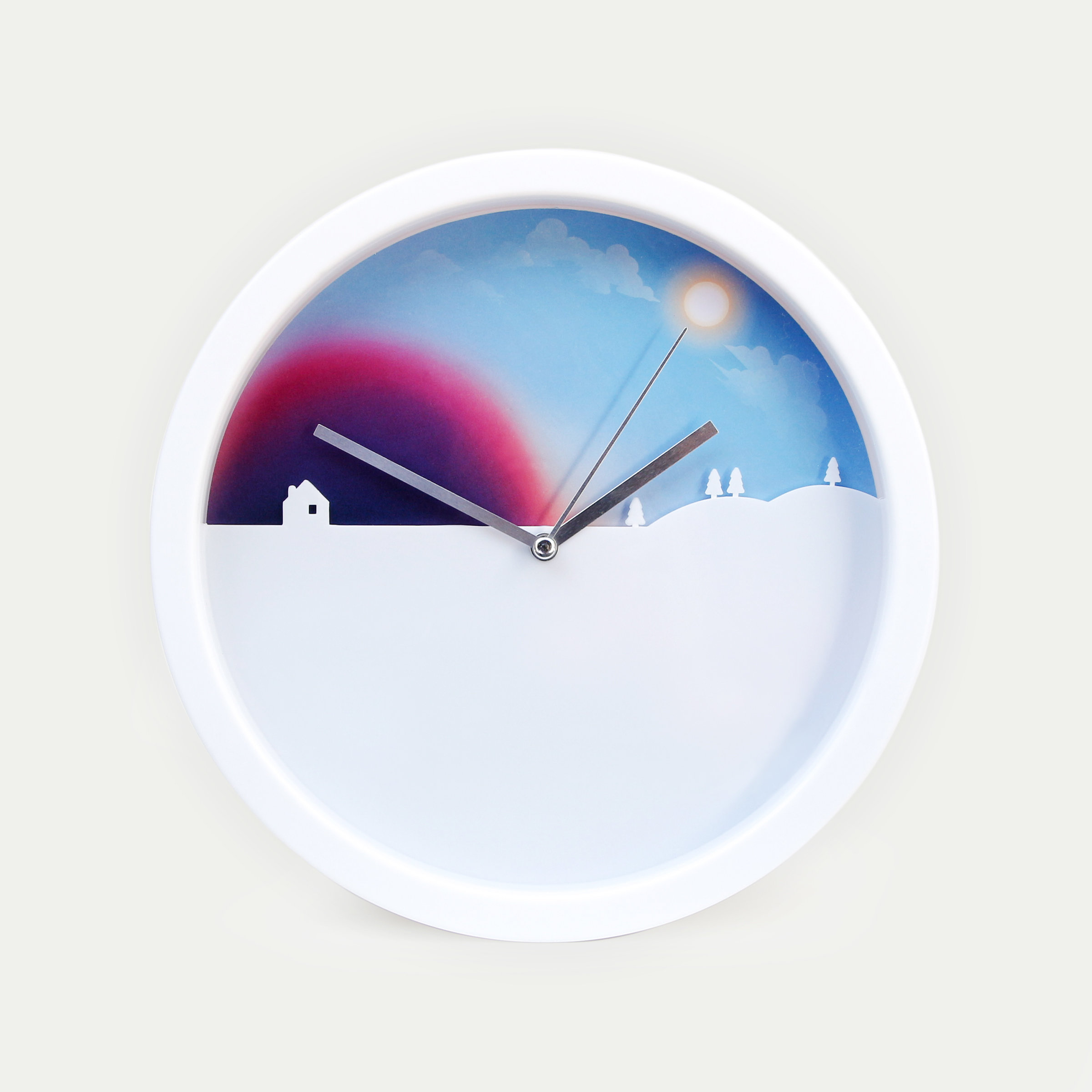 Day & Night Clock Wall clock with rotating skyline.