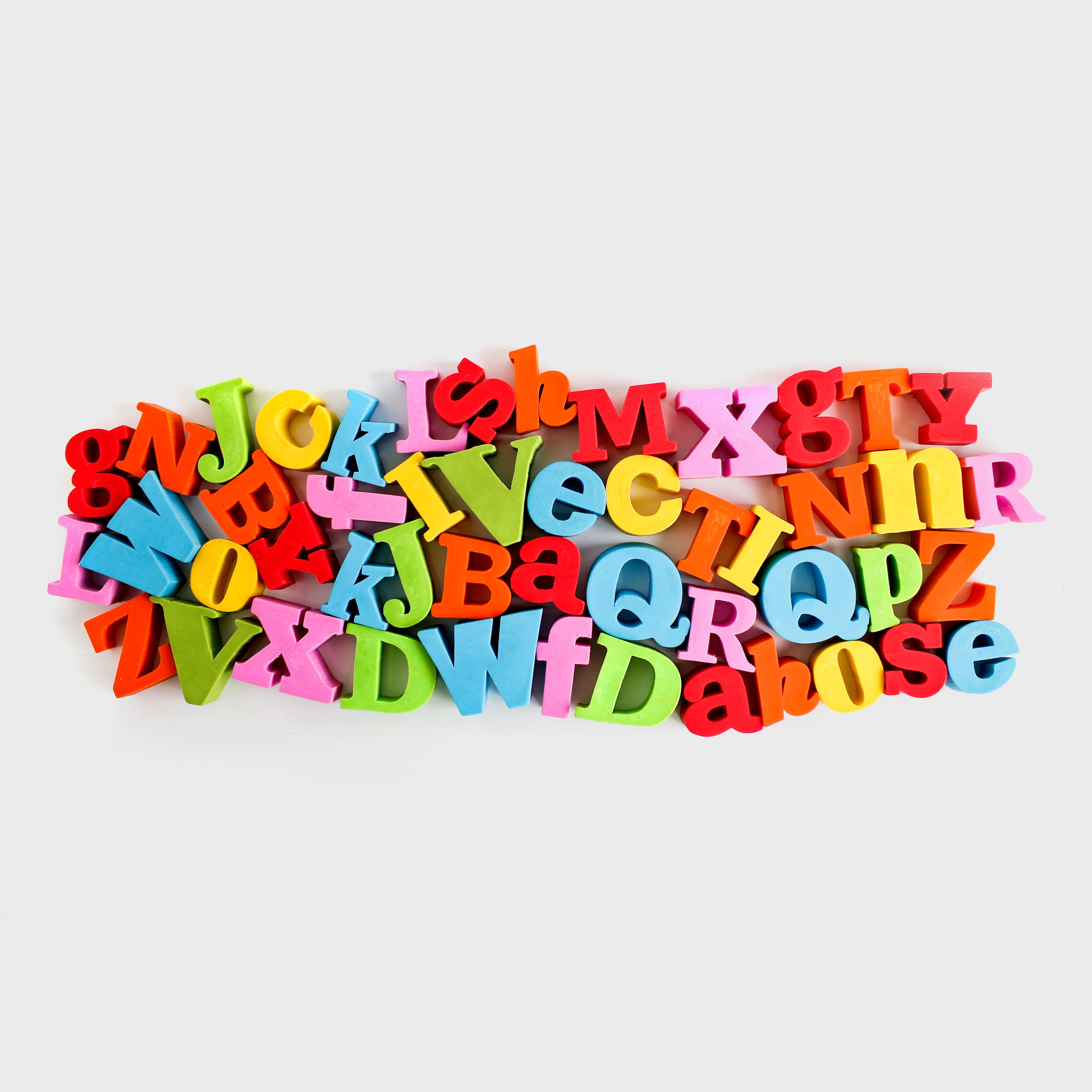 Alphabet Erasers Brightly coloured letter shaped erasers.