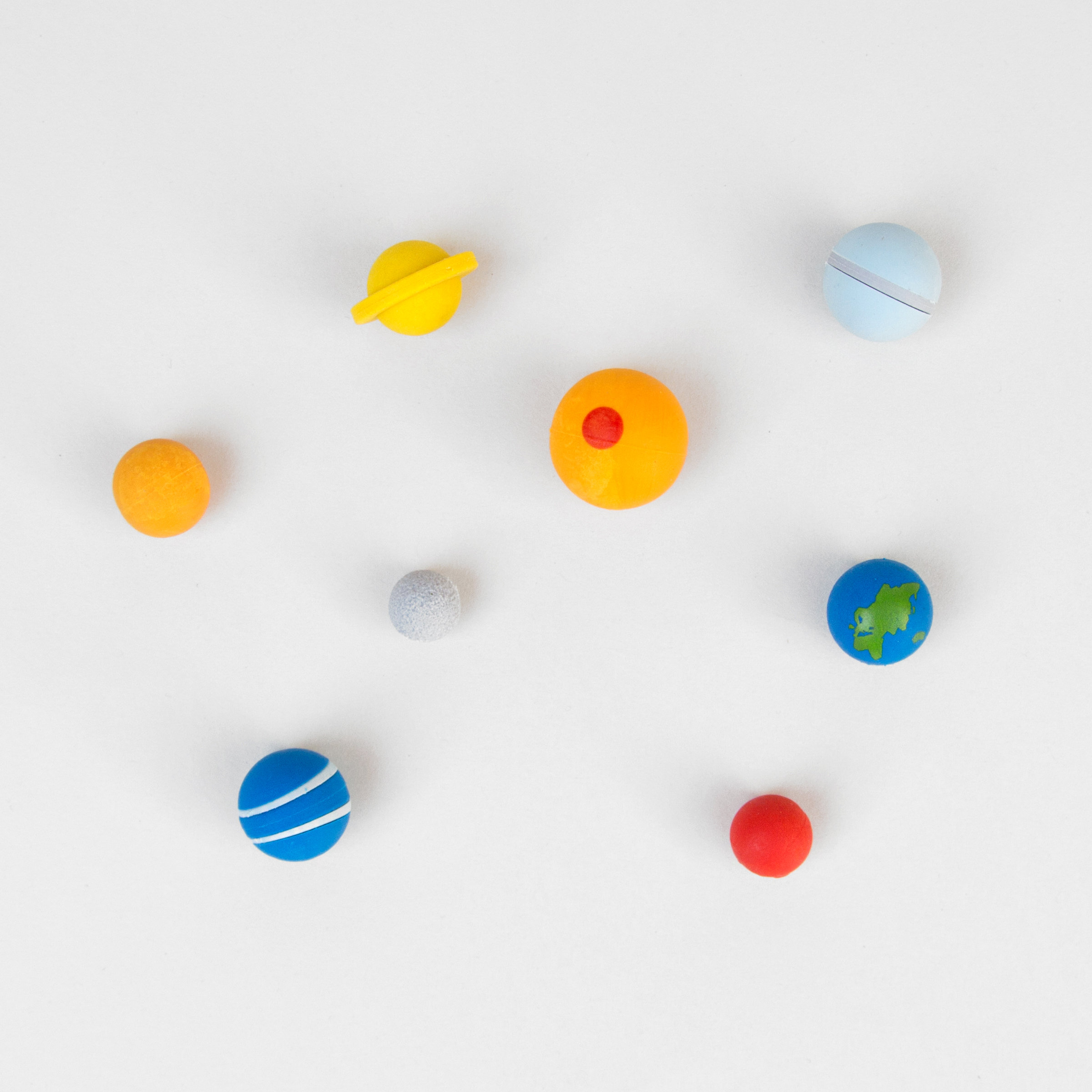 Solar System Erasers 8 Tiny made from rubber.