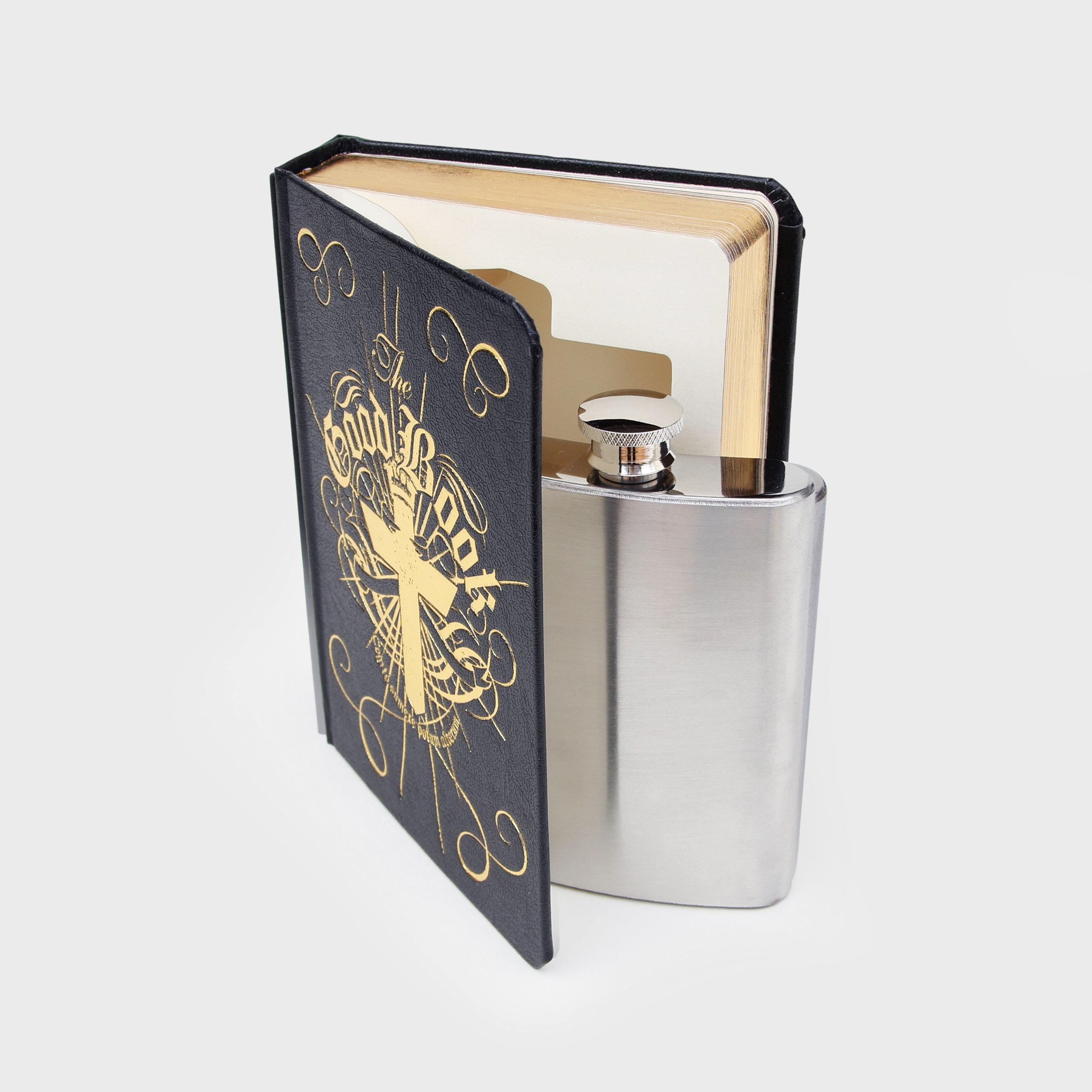 Flask In A Book Stash your drink inside the Good Book.