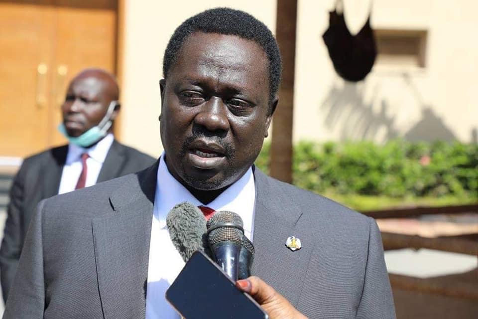 South Sudan vice-president Hussein Abdelbaggi speaking to reporters in Khartoum on Monday, November 16, 2020 [Photo by Nancy Abdelrahman/SudansP Post]