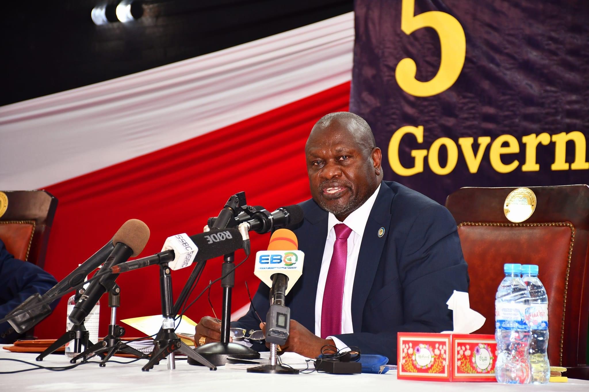 First Vice President, Dr. Riek Machar speaks at the 5th governor’s forum held in Juba on Monday 22 November [Photo by Awan Achiek/Sudans Post]