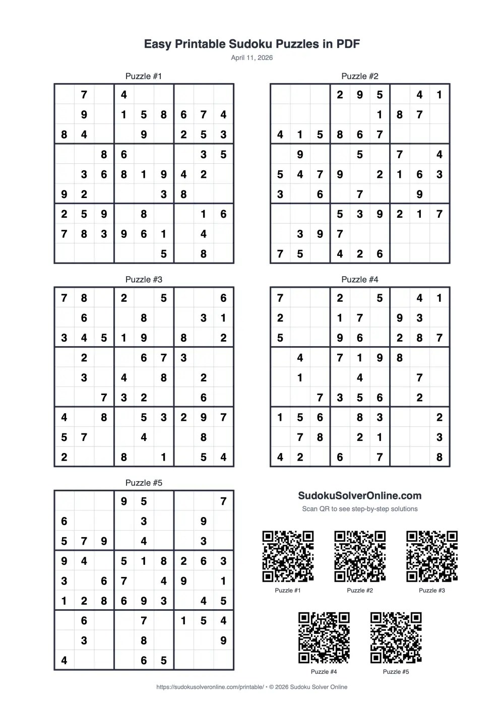 Easy Printable Sudoku Puzzles Free Daily PDF Sudoku Solver