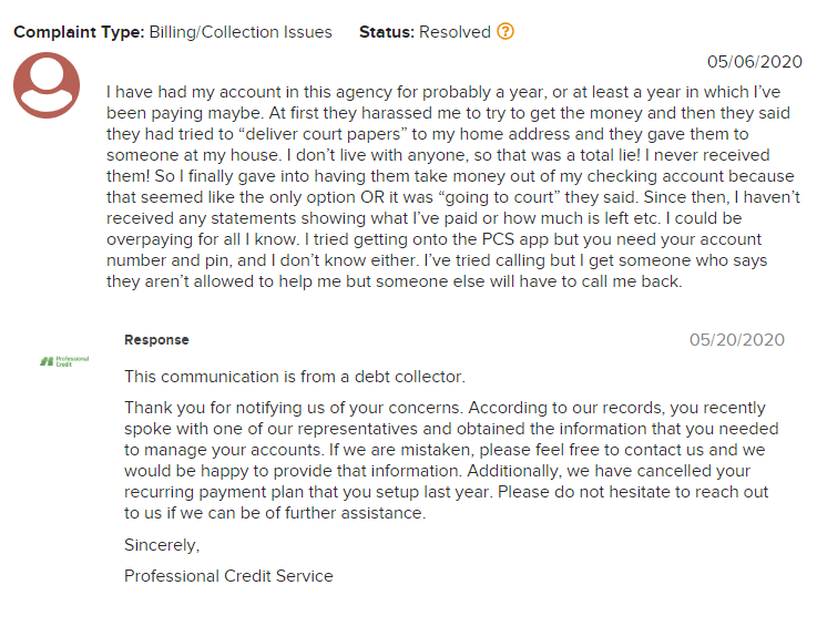 Professional Credit Services Springfield Oregon sol