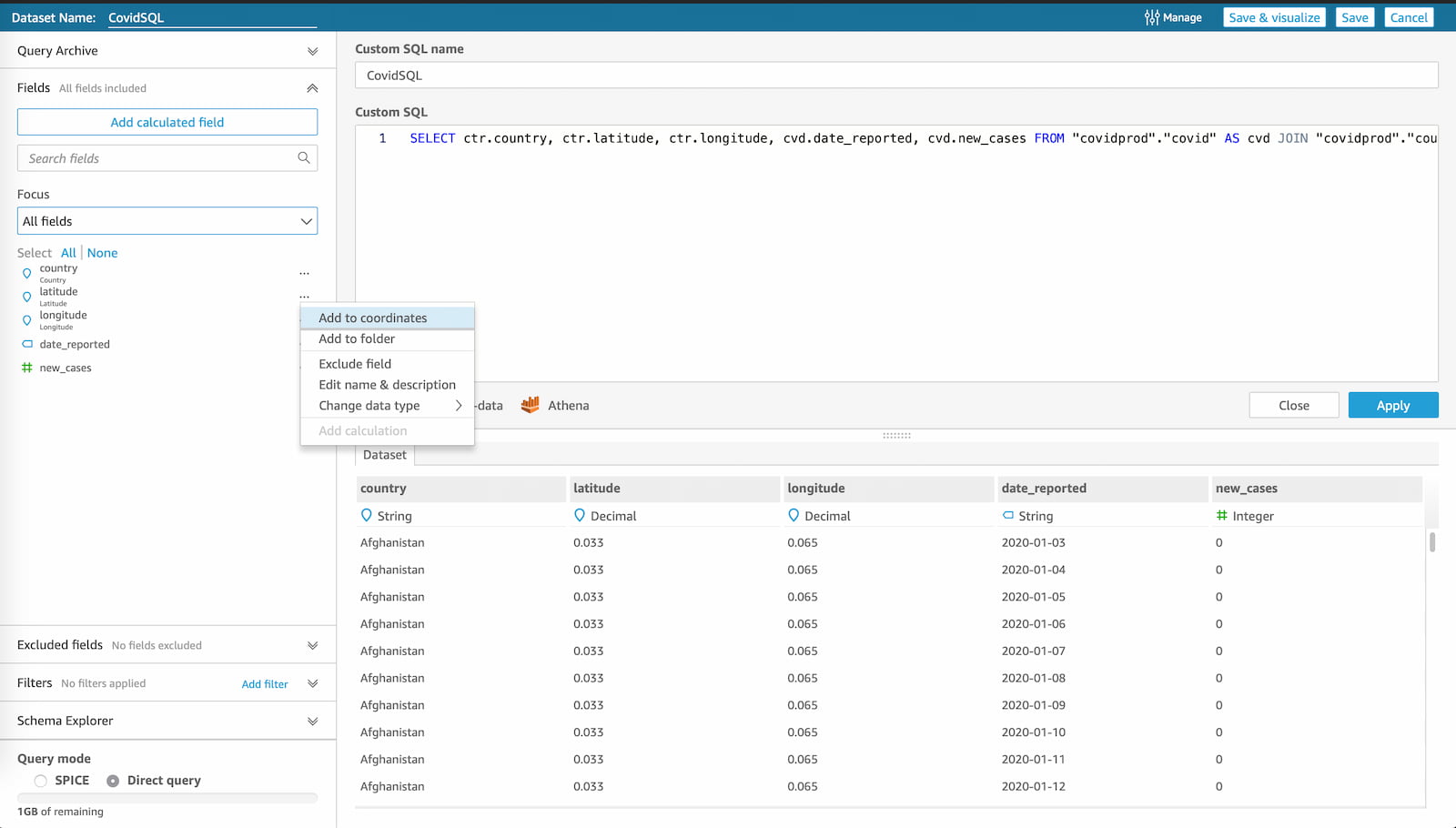 Visualizing S3 Data using Athena and Quicksight Sufle