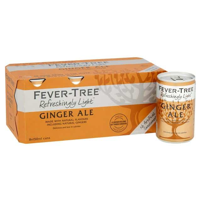 Fever Tree light tonic ginger ale 8 x 150 ml cans Sugar & Rind