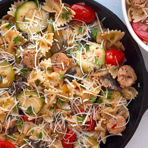 Smoked Sausage and Veggie Bow Tie Pasta Skillet Sugar and Spice