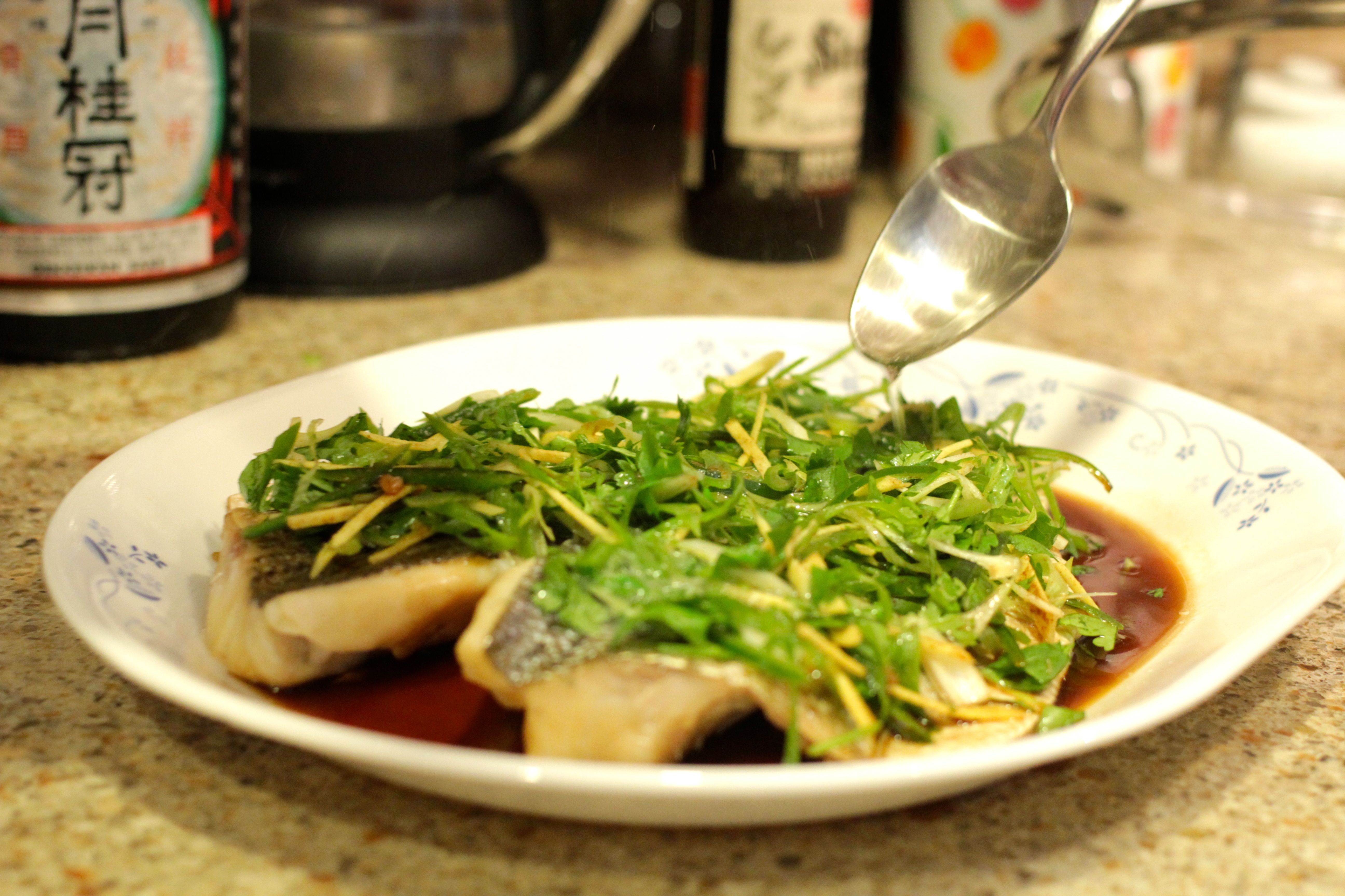 粤式蒸鱼 (Steamed Fish with Hot Oil) In which I adulterate a classic