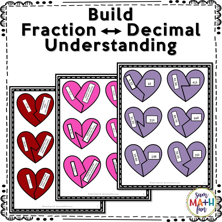 Valentine's Day Fractions and Decimals 4th and 5th Grades
