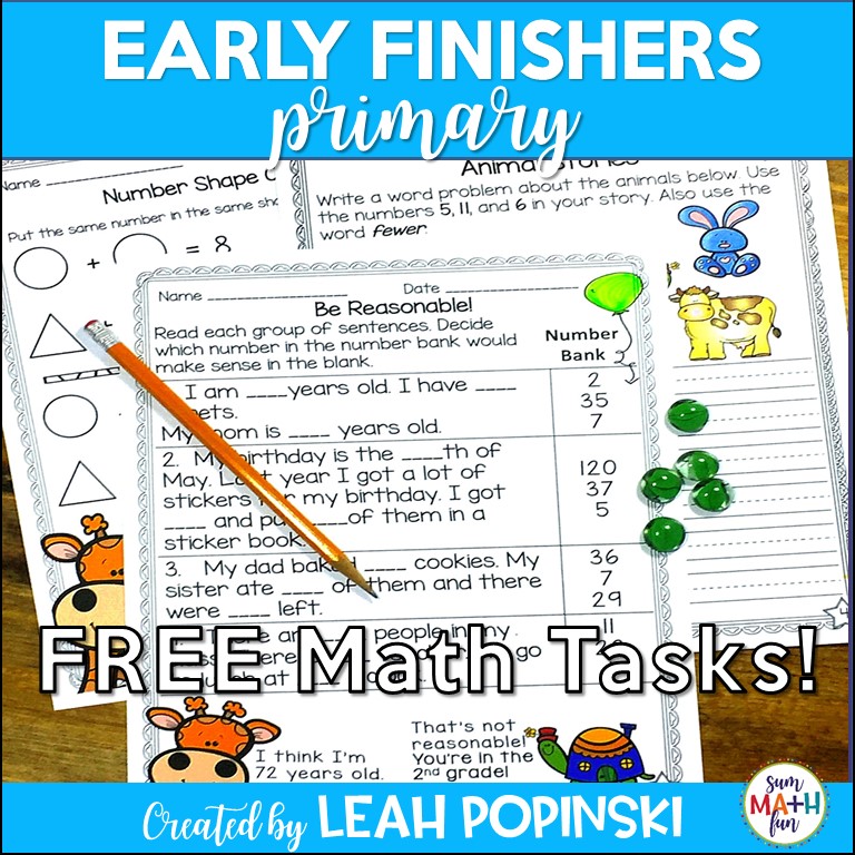 Free Early Finishers and Gifted Primary Sum Math Fun