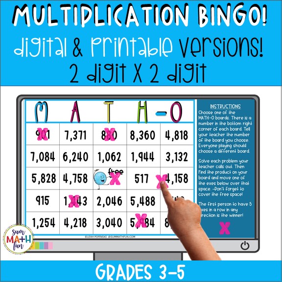 Multiplication Bingo Game Boards 2Digit x 2Digit Digital and Print