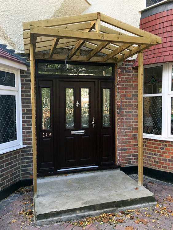 Bespoke door canopy installation in Willesden, North West London