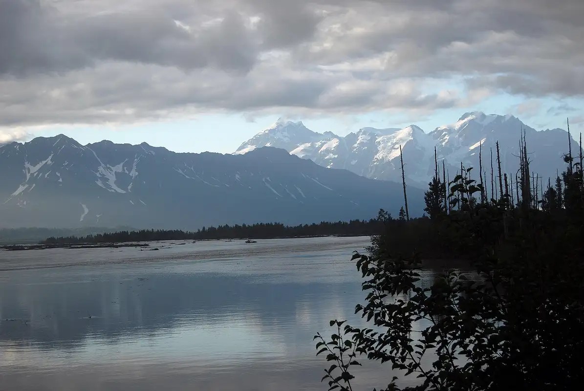 Alaskan Dusk over the Chugach Range and Copper River Delta, AK. Photos, Diagrams & Topos