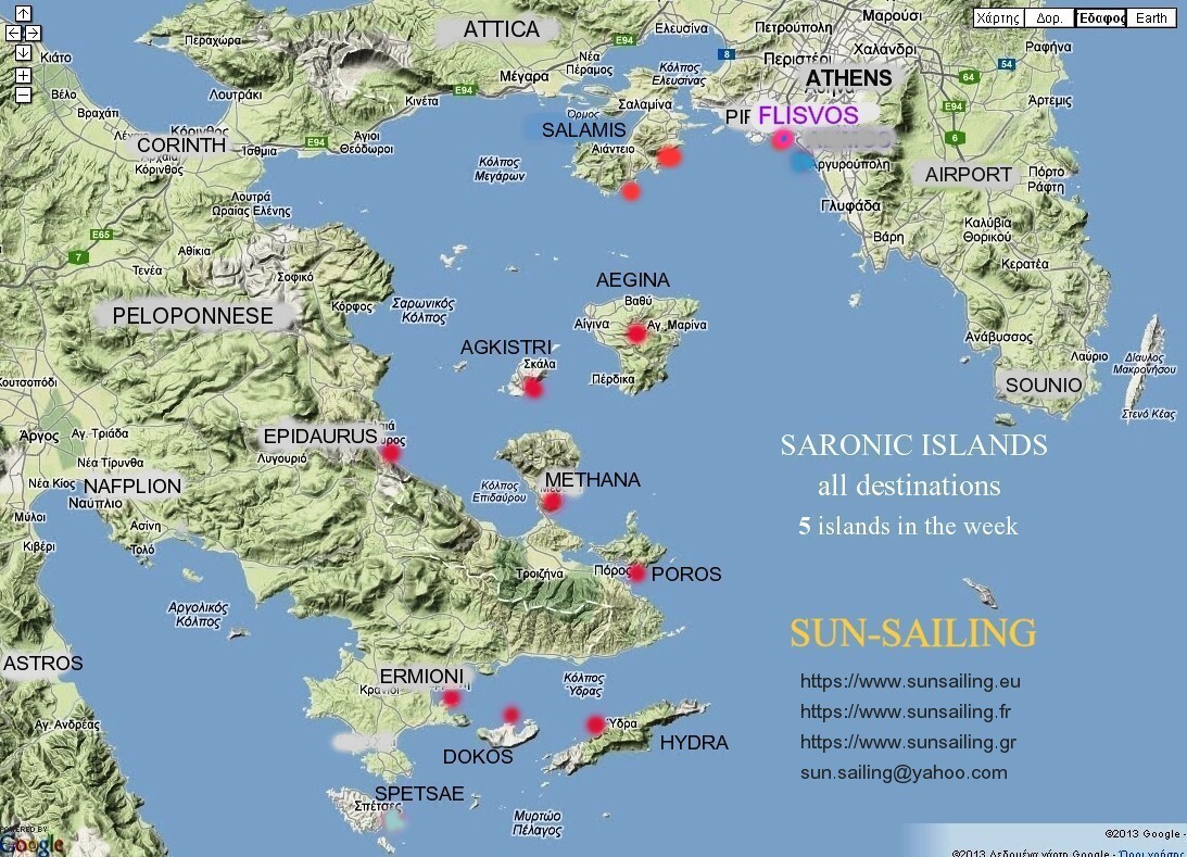 Iles Saroniques Carte Iles Grecques en voilier, croisière pas cher