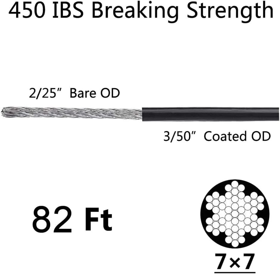 String Light Hanging Cable Kit, Nylon Coated 304 Stainless Steel Guide