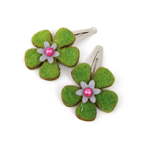 Large Green Felt Hair Clips Handmade Hair Accessories Sunbula