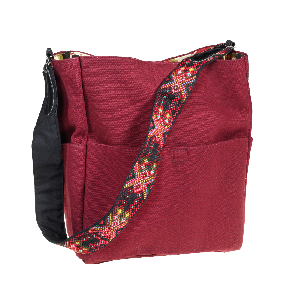 Shoulder Bucket Bag with Embroidered Strap