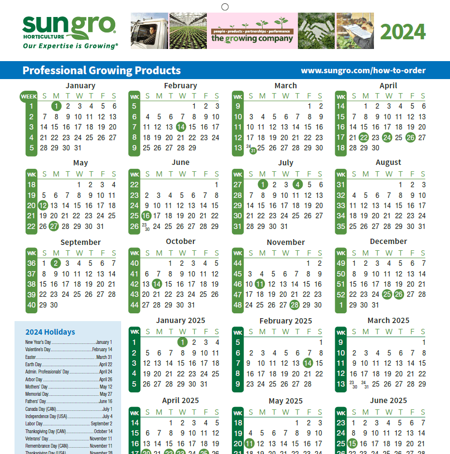 Download the 2024 Sungro Grower Calendar Sun Gro