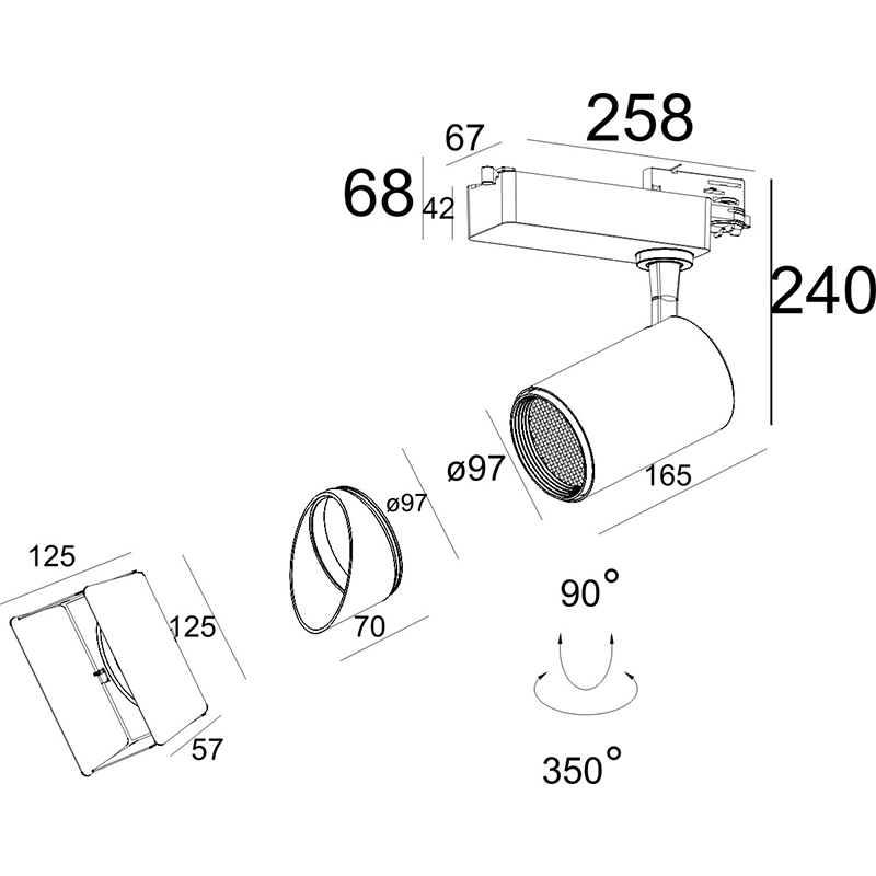 Led Track Light Commercial Lighting Adjustable 15W/30W/38W