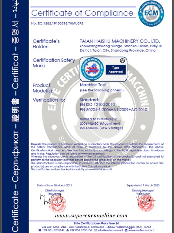 Certificates Professional CNC Machine Manufacturer and Exporter