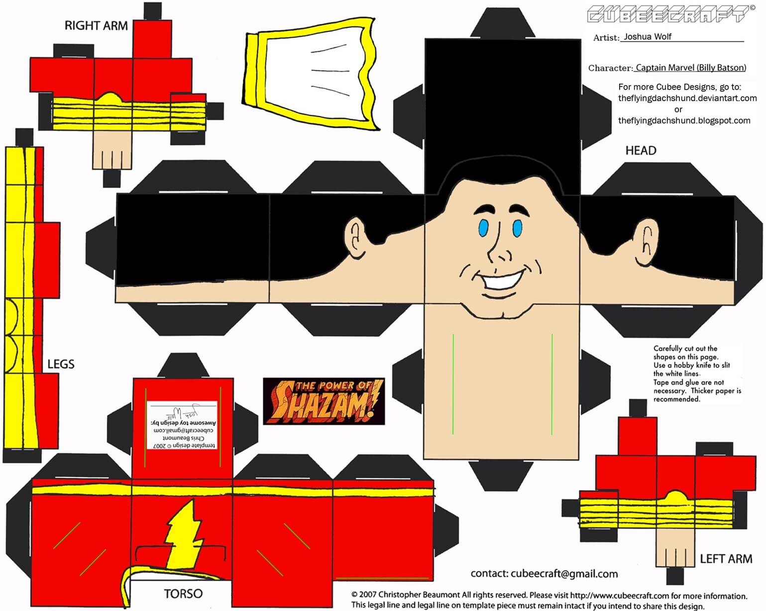 Captain Marvel from Power of Shazam Papercraft Toy Free Printable
