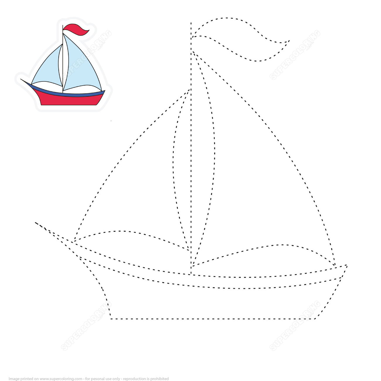 Draw a Boat by Tracing Lines Free Printable Puzzle Games