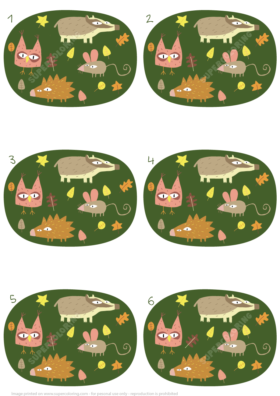 Forest Animals in Match Pairs Visual Game Free Printable Puzzle Games