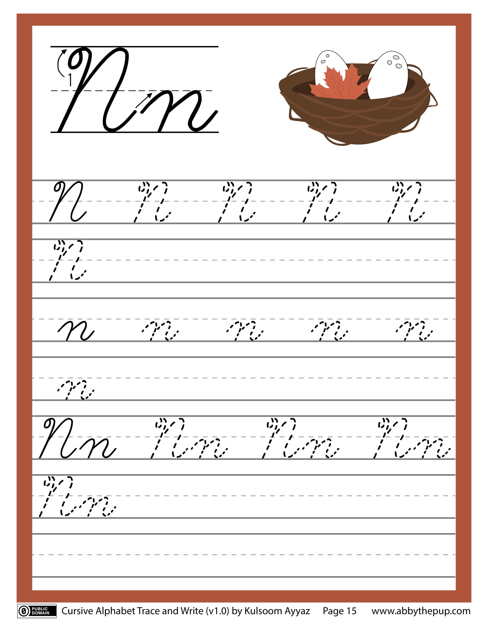 Cursive Alphabet Trace and Write Letter N Free Printable Puzzle Games