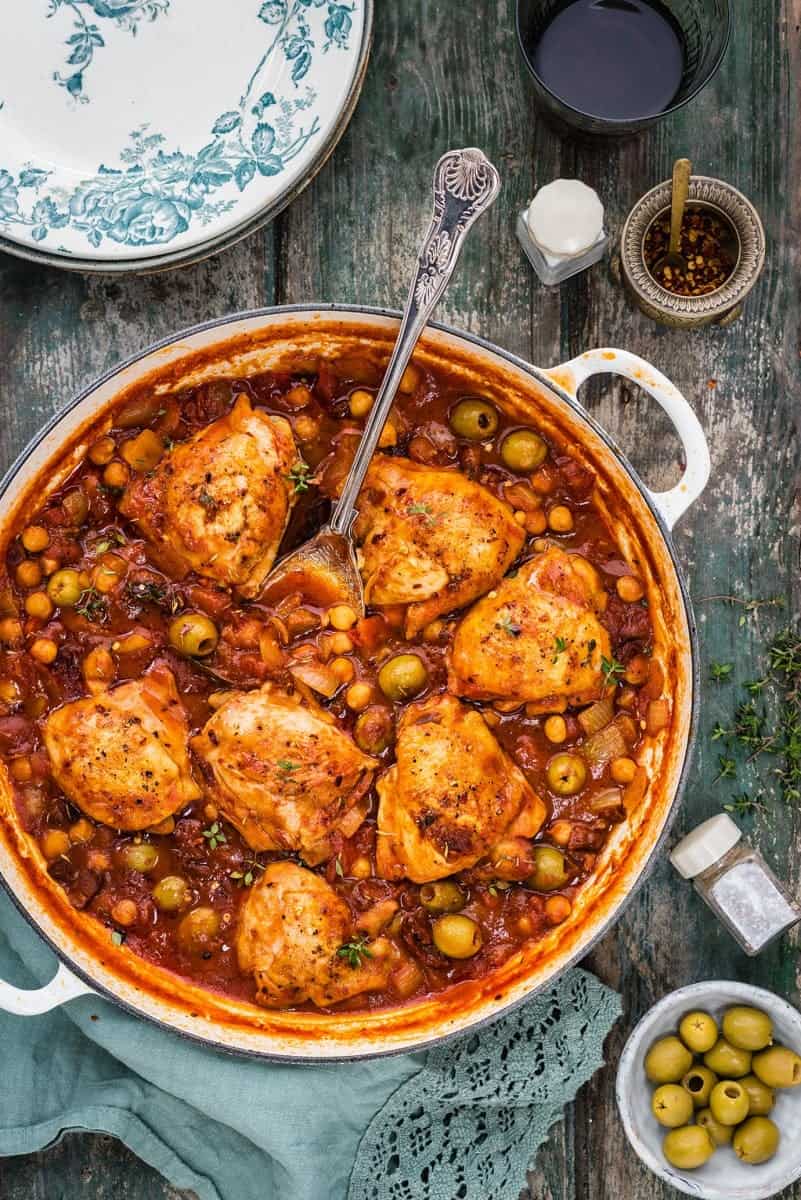 Chicken, chorizo, olive and chickpea stew packed with flavour!