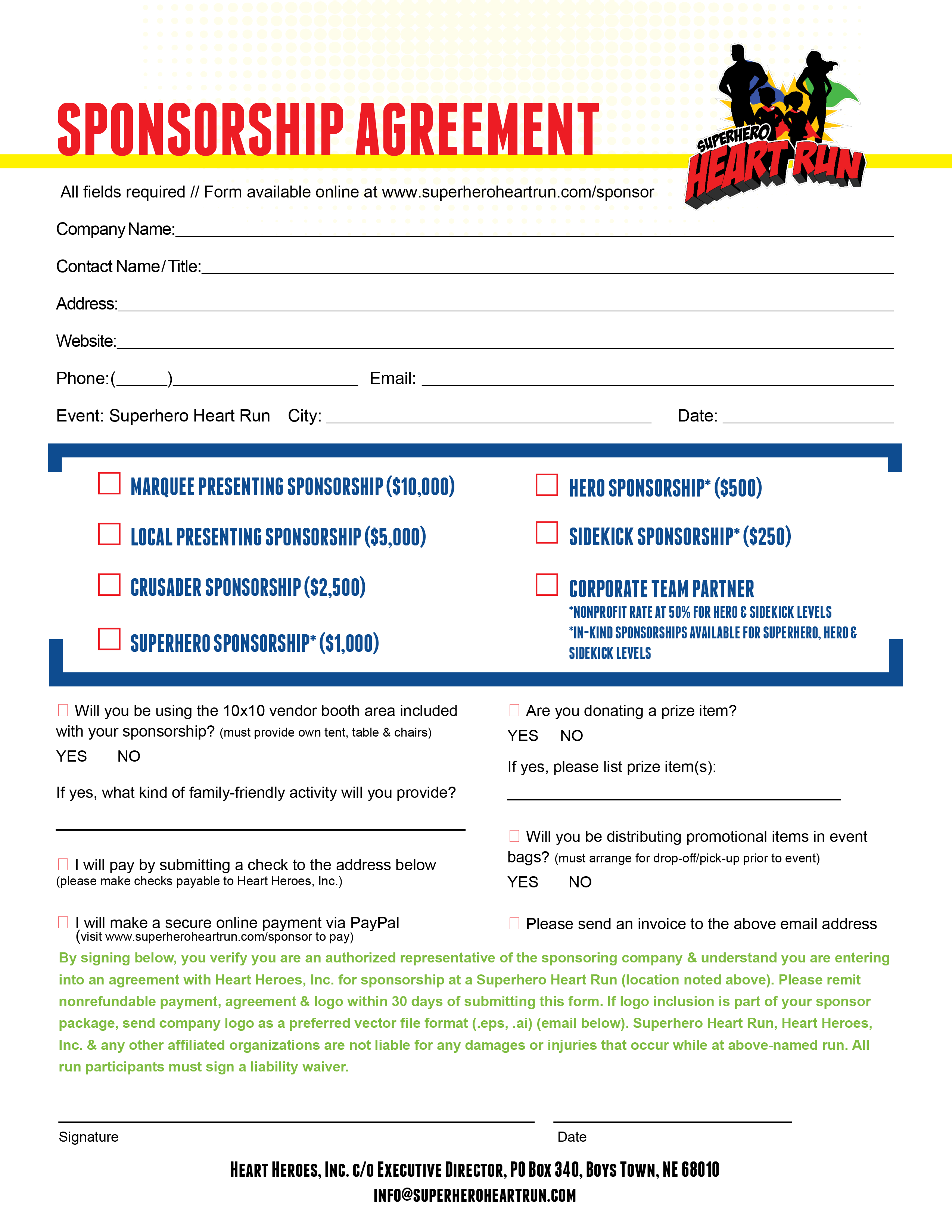 SHR18 Sponsor Agreement Superhero Heart Run