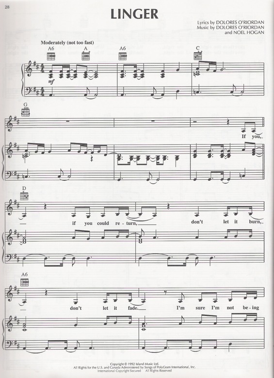 Super Partituras Linger (The Cranberries), com cifra