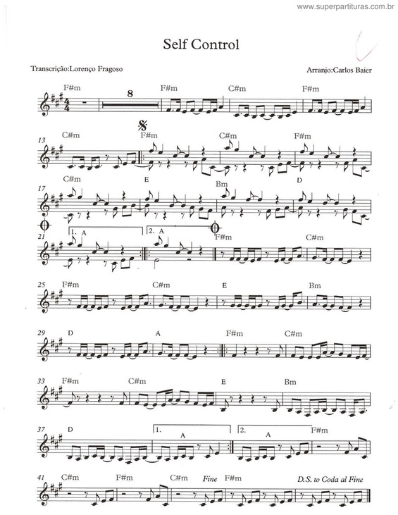 Super Partituras Self Control (Laura Braningan), com cifra