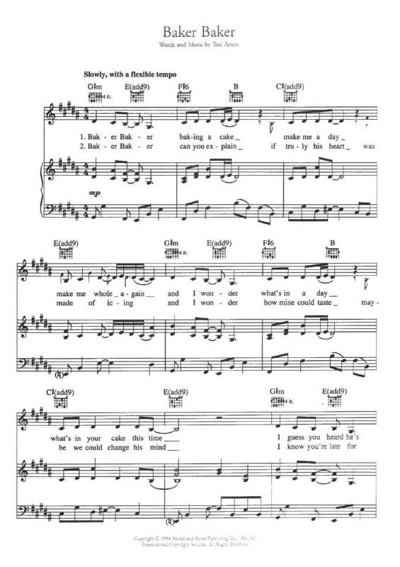 Super Partituras Baker Baker (Tori Amos), com cifra