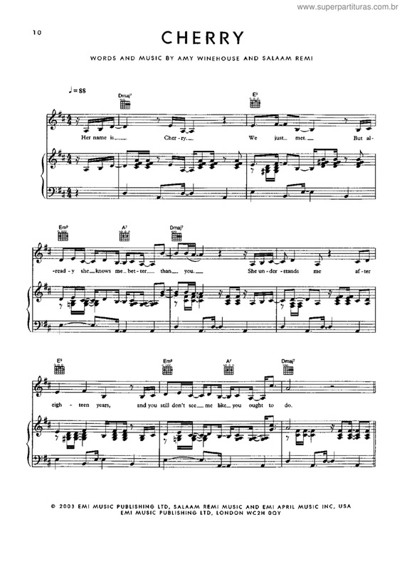 Super Partituras Cherry (Amy Winehouse), com cifra