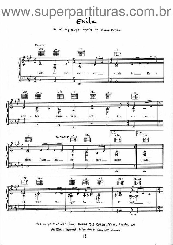 Super Partituras Exile (Enya), com cifra