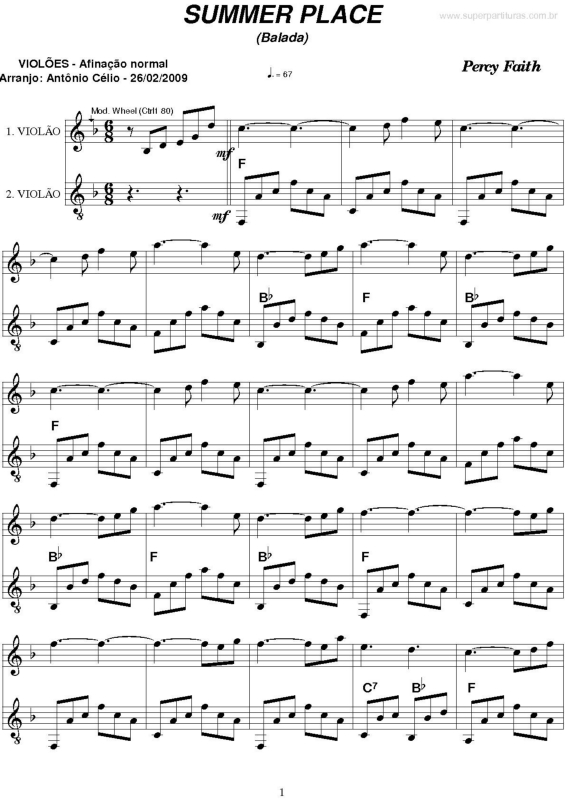 Super Partituras Summer Place v.2 (Percy Faith), com cifra