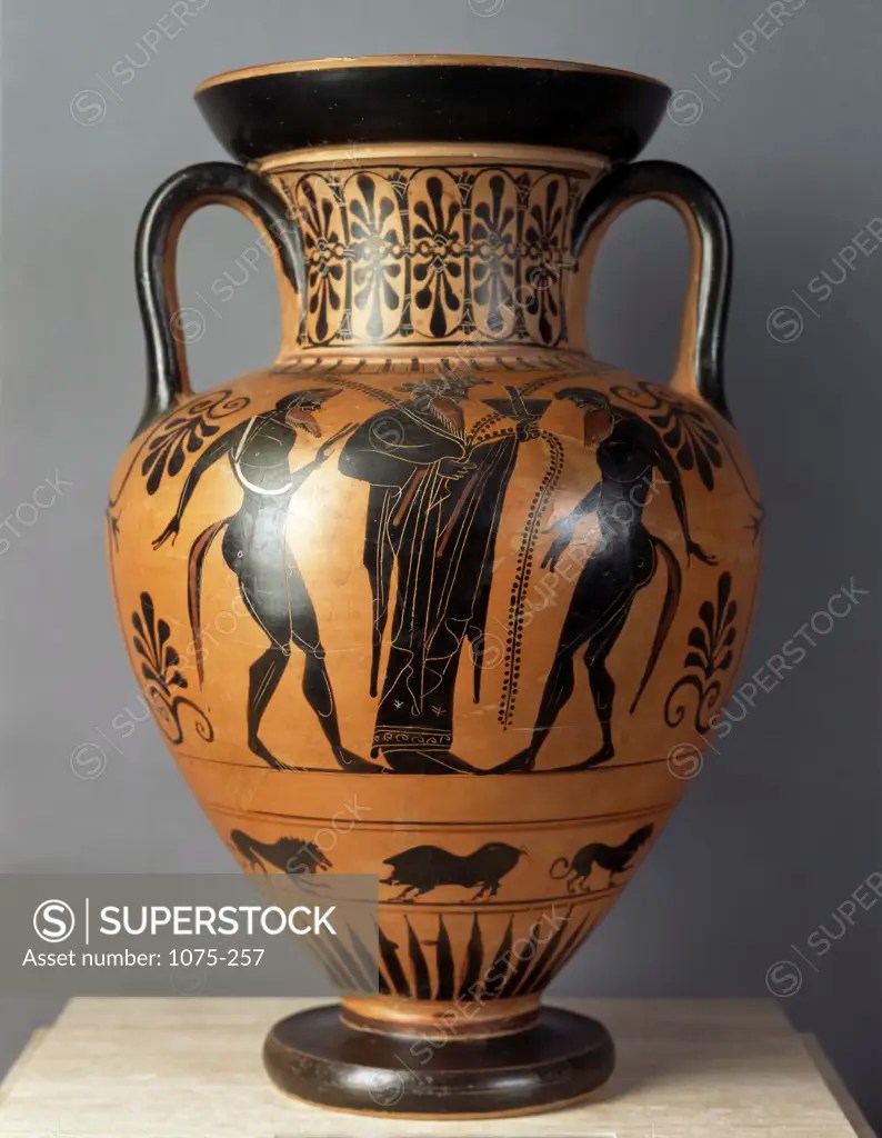 Black Figure Amphora Attic, 6th Century B.C. Greek Art Terra Cotta