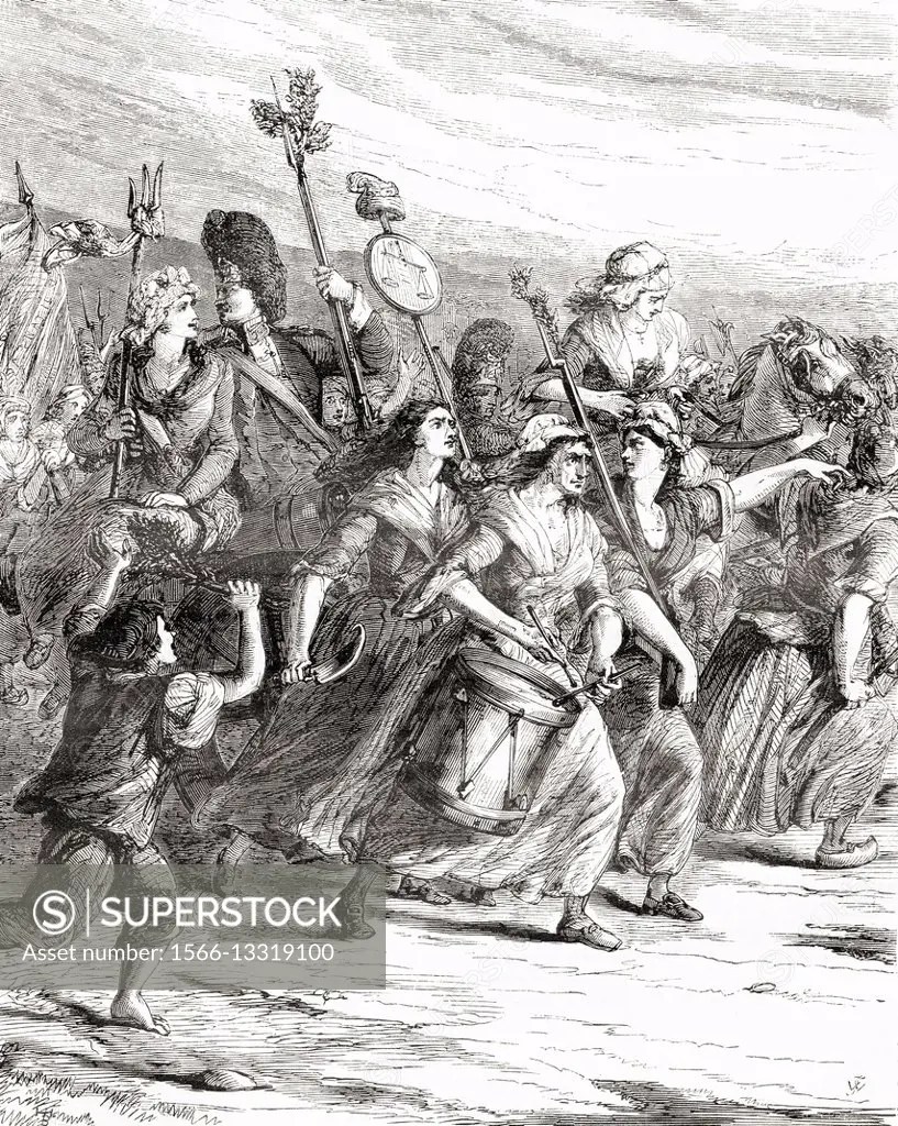 March of the poissardes, or market women, to Versailles on 5th October