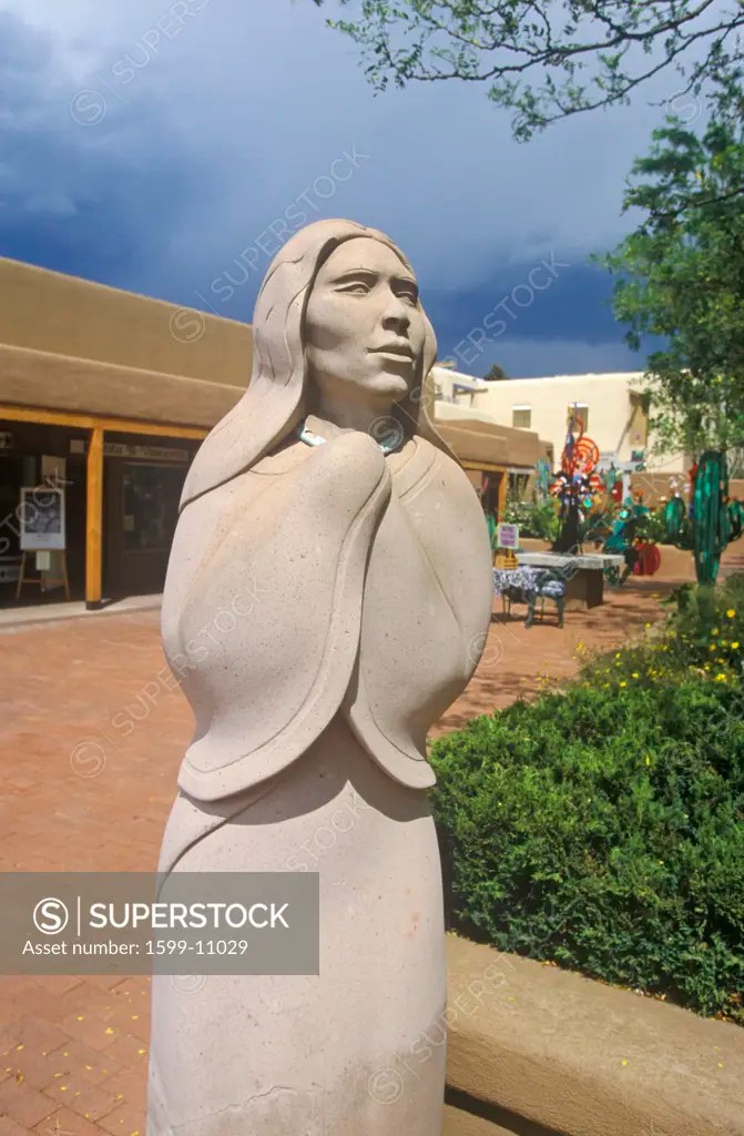 Detail of Sculpture of Indian Woman in Santa Fe, NM SuperStock