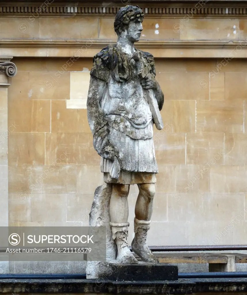 statue on the terrace overlooking the Great Bath, at Roman Baths in