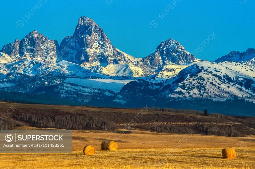 Teton Mountain Range from near Ashton, Idaho. Alpine Wilderness creates