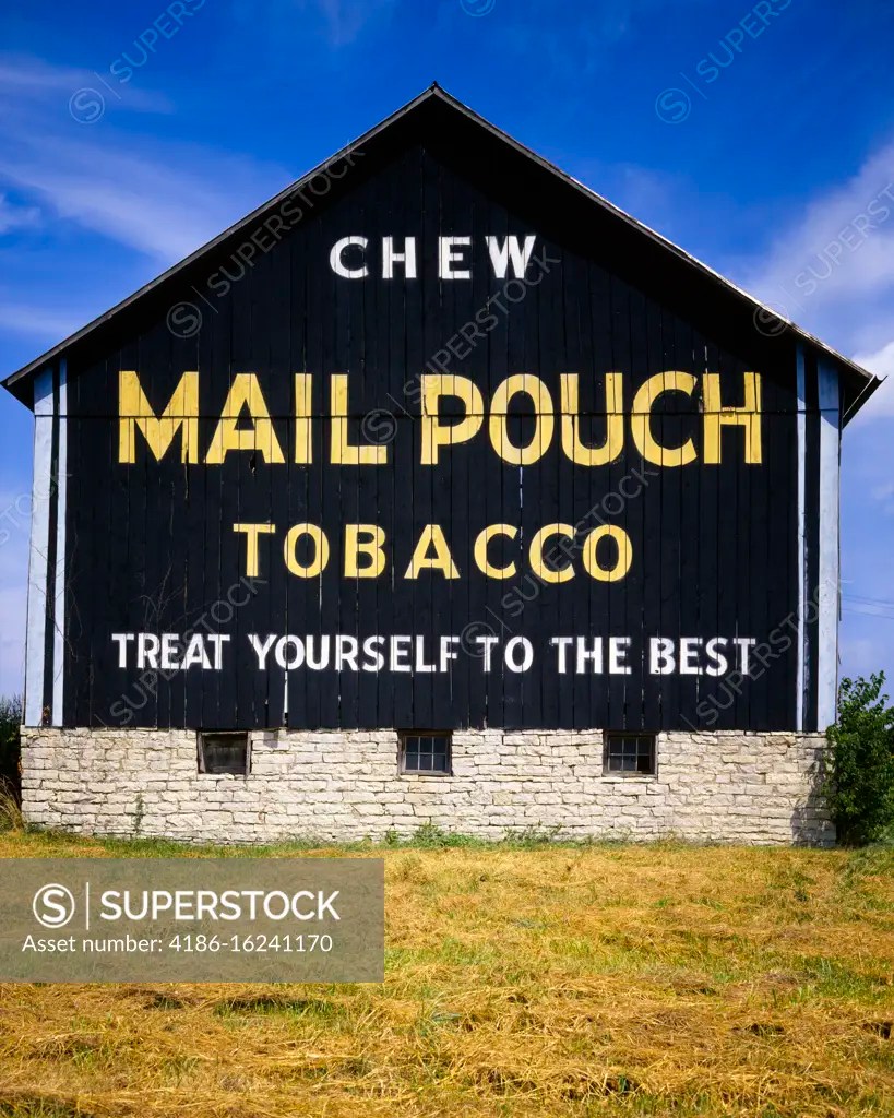 1980s MAIL POUCH CHEWING TOBACCO ADVERTISING SIGN PAINTED ON THE SIDE
