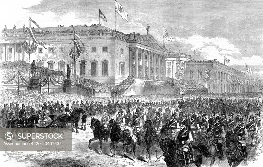 Illustration showing the Prussian victory parade in Berlin at the conclusion of the Franco