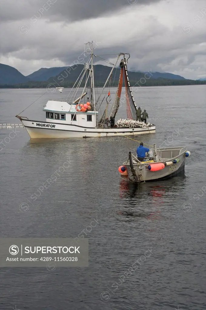 View Of A Seine Boat And Skiff Near Ketchikan, Alaska SuperStock